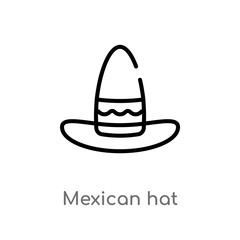 outline mexican hat vector icon. isolated black simple line element illustration from desert concept. editable vector stroke mexican hat icon on white background