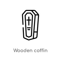 outline wooden coffin vector icon. isolated black simple line element illustration from desert concept. editable vector stroke wooden coffin icon on white background