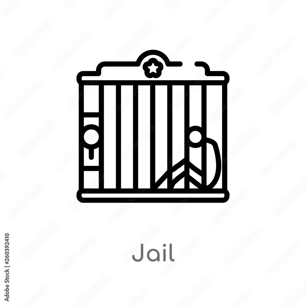 Poster outline jail vector icon. isolated black simple line element illustration from wild west concept. ed