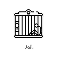 outline jail vector icon. isolated black simple line element illustration from wild west concept. editable vector stroke jail icon on white background