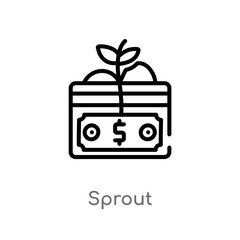 outline sprout vector icon. isolated black simple line element illustration from digital economy concept. editable vector stroke sprout icon on white background