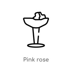 outline pink rose vector icon. isolated black simple line element illustration from drinks concept. editable vector stroke pink rose icon on white background