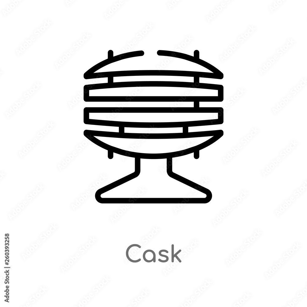 Poster outline cask vector icon. isolated black simple line element illustration from drinks concept. edita