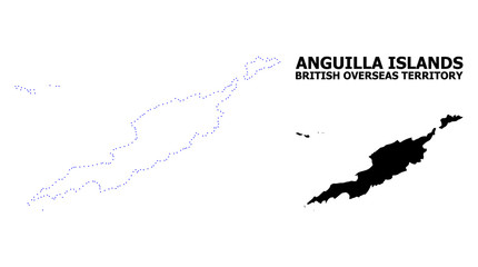 Vector Contour Dotted Map of Anguilla Islands with Name