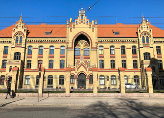 Facade of Riga 1st Hospital, is the oldest civilian hospital in Latvia, it was founded 1803, Latvia