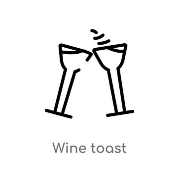 outline wine toast vector icon. isolated black simple line element illustration from drinks concept. editable vector stroke wine toast icon on white background