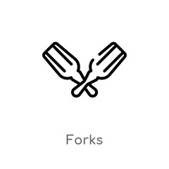 outline forks vector icon. isolated black simple line element illustration from alcohol concept. editable vector stroke forks icon on white background