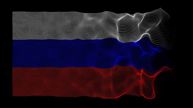 Waving Flag of Russia Made of Particle Strings. 4K Animated Background Loop.