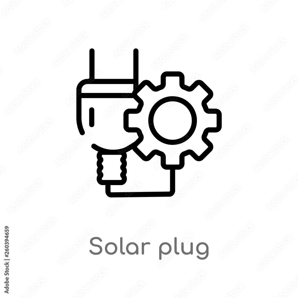 Poster outline solar plug vector icon. isolated black simple line element illustration from ecology concept