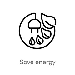 outline save energy vector icon. isolated black simple line element illustration from ecology concept. editable vector stroke save energy icon on white background