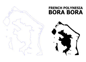 Vector Contour Dotted Map of Bora-Bora with Name - obrazy, fototapety, plakaty