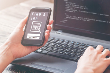 Job Search on mobile smartphone, Human Resources Recruitment Career Concept.