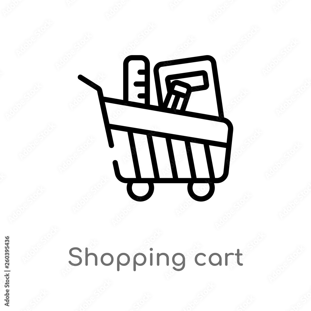 Poster outline shopping cart vector icon. isolated black simple line element illustration from education co
