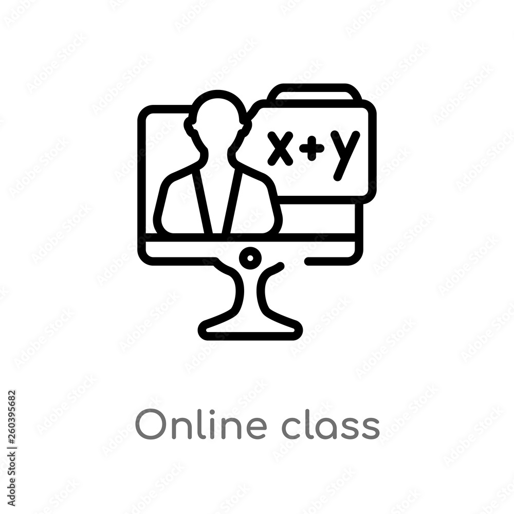 Poster outline online class vector icon. isolated black simple line element illustration from education con