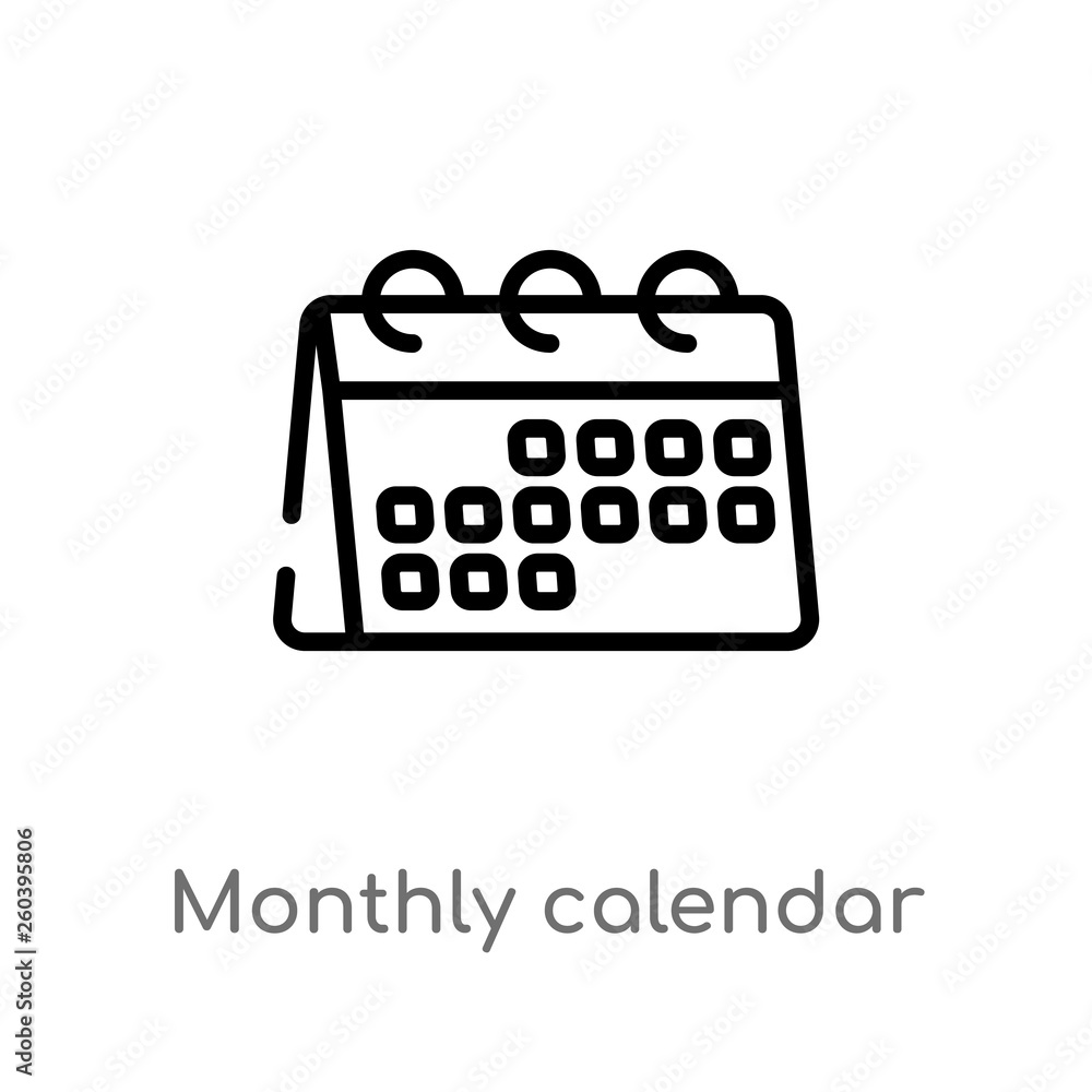 Poster outline monthly calendar vector icon. isolated black simple line element illustration from education