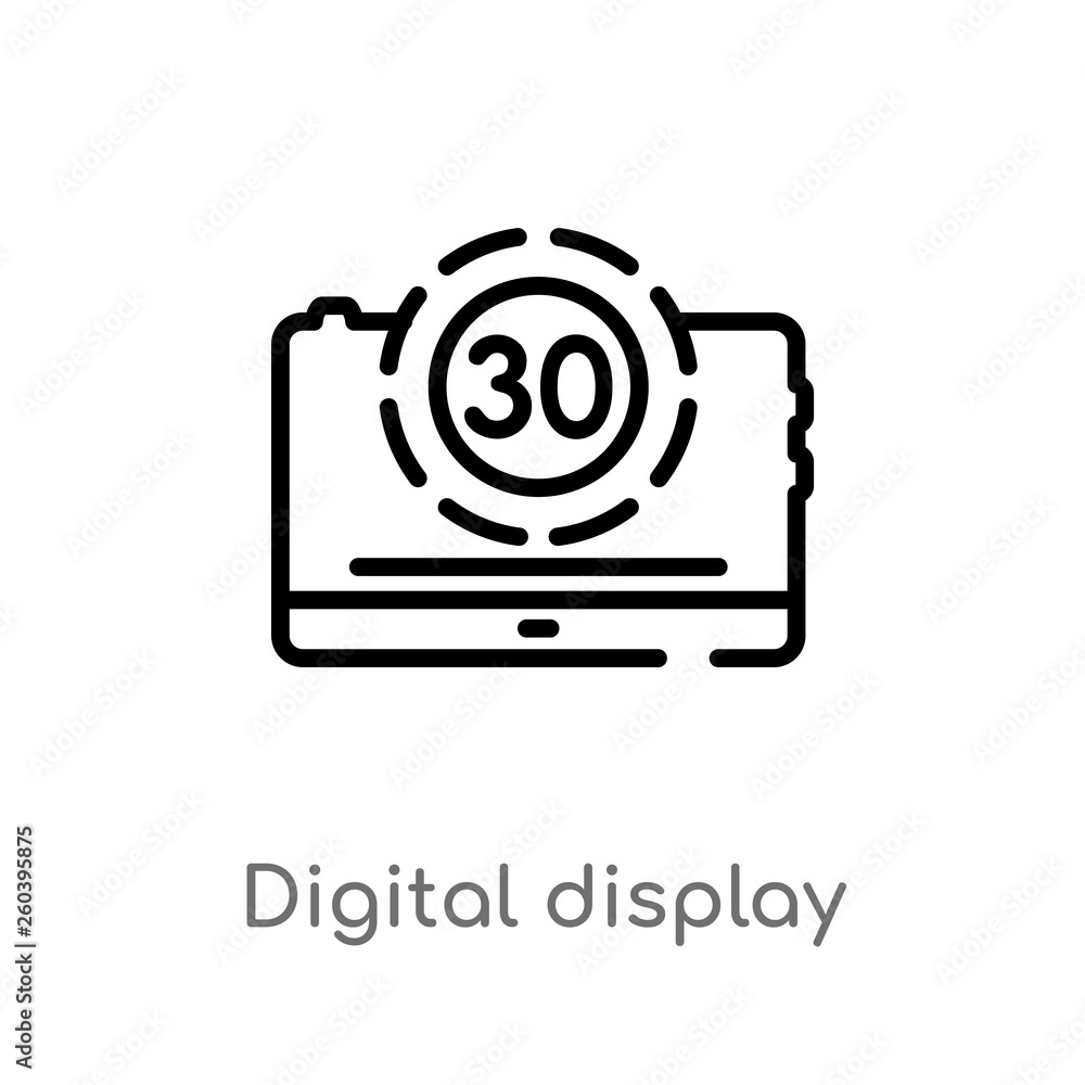 Poster outline digital display 30 vector icon. isolated black simple line element illustration from educati
