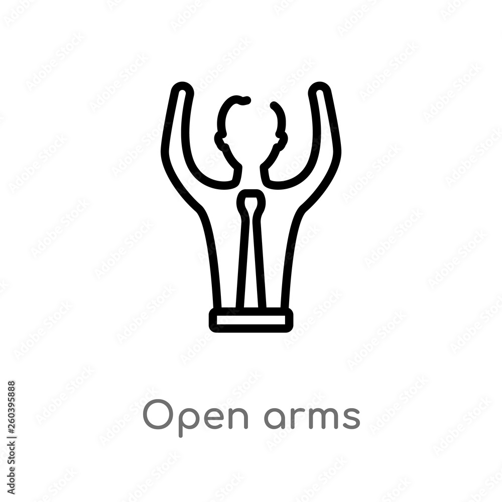 Poster outline open arms vector icon. isolated black simple line element illustration from education concep