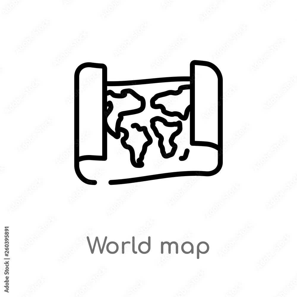 Poster outline world map vector icon. isolated black simple line element illustration from education concep