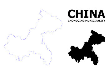 Vector Contour Dotted Map of Chongqing Municipality with Name