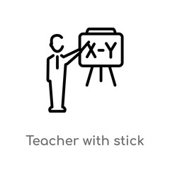 outline teacher with stick vector icon. isolated black simple line element illustration from education concept. editable vector stroke teacher with stick icon on white background