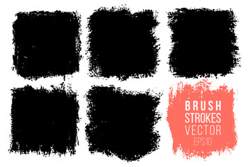 Vector set of big hand drawn brush strokes, stains for backdrops. Monochrome design elements set. One color monochrome artistic hand drawn backgrounds square shapes. - obrazy, fototapety, plakaty
