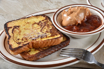 Gourmet French toast with peanut butter and jam