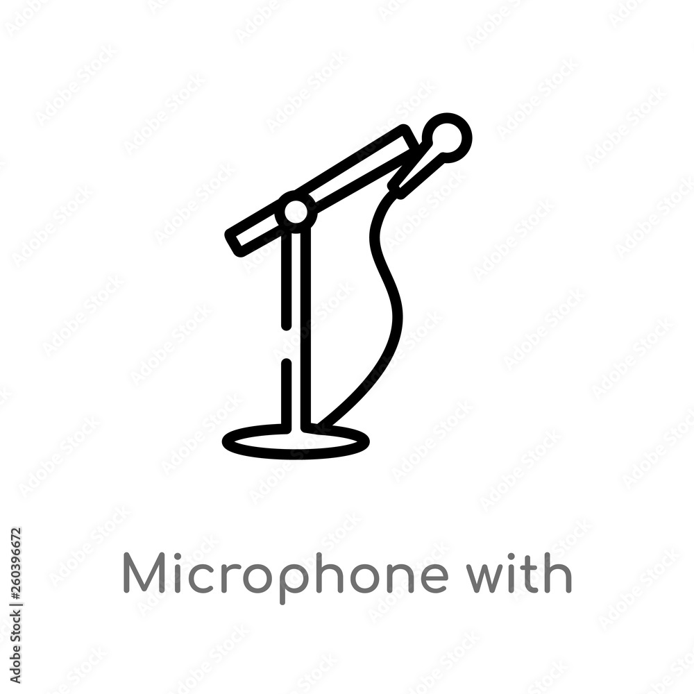 Poster outline microphone with stand vector icon. isolated black simple line element illustration from educ
