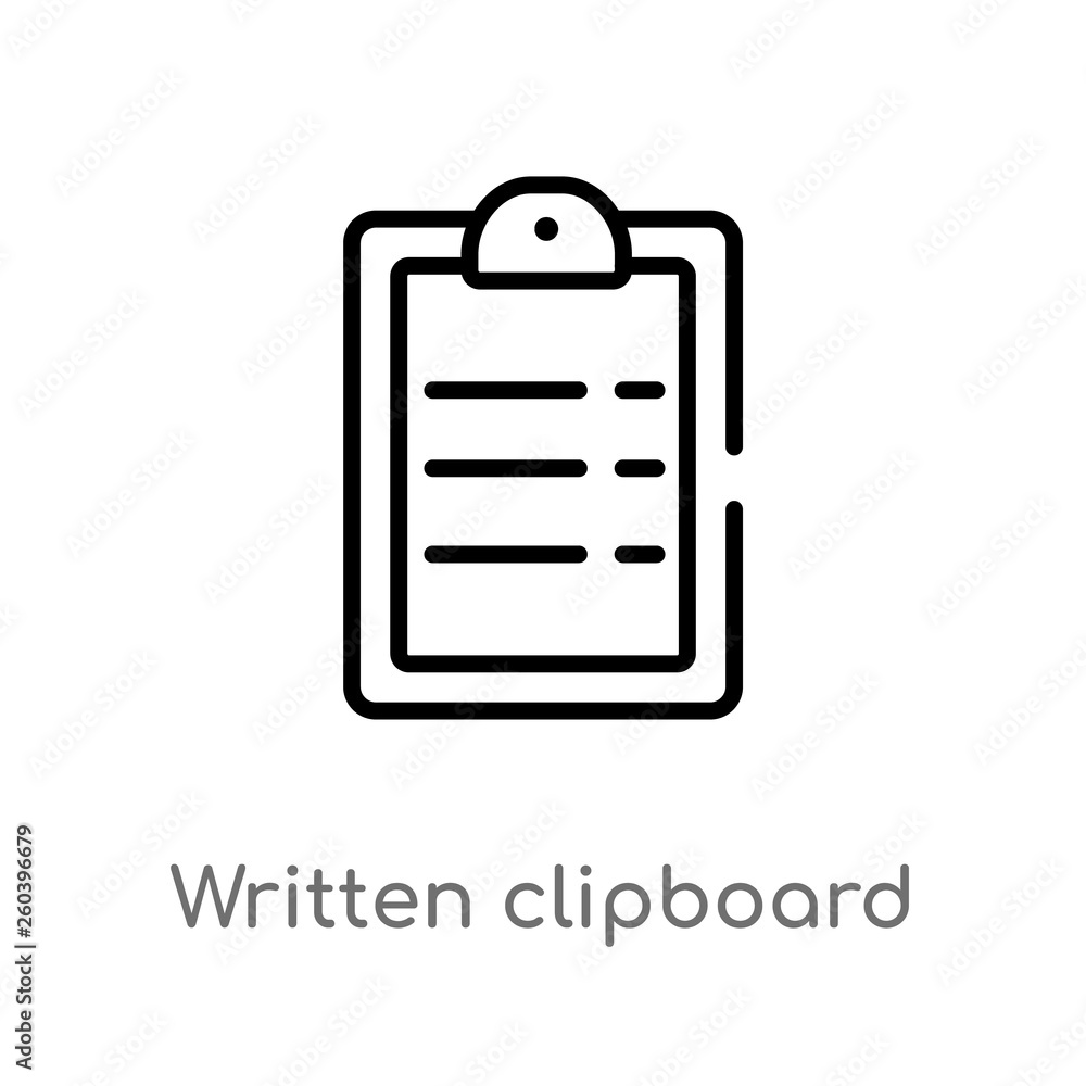 Poster outline written clipboard vector icon. isolated black simple line element illustration from educatio