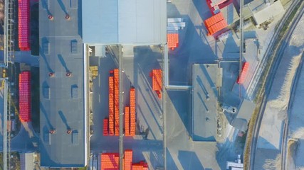 Aerial top view of the gas concrete factory (plant) with outside storage (storage yard)