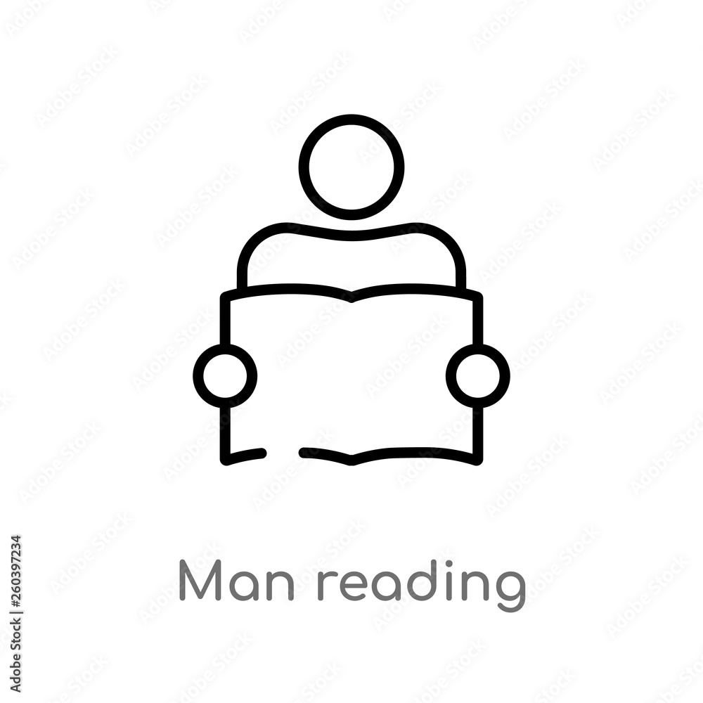 Poster outline man reading vector icon. isolated black simple line element illustration from education conc