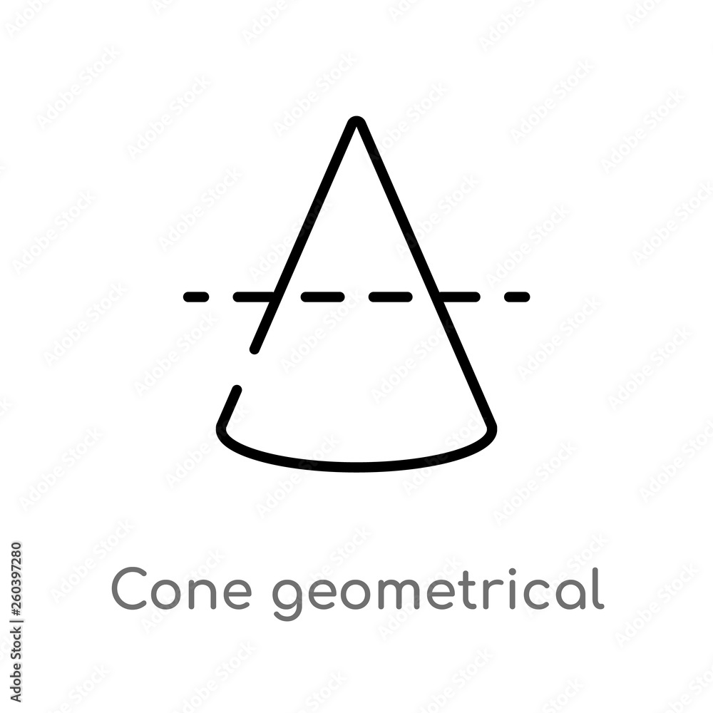 Poster outline cone geometrical vector icon. isolated black simple line element illustration from education