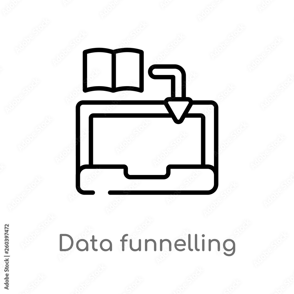Poster outline data funnelling vector icon. isolated black simple line element illustration from education 
