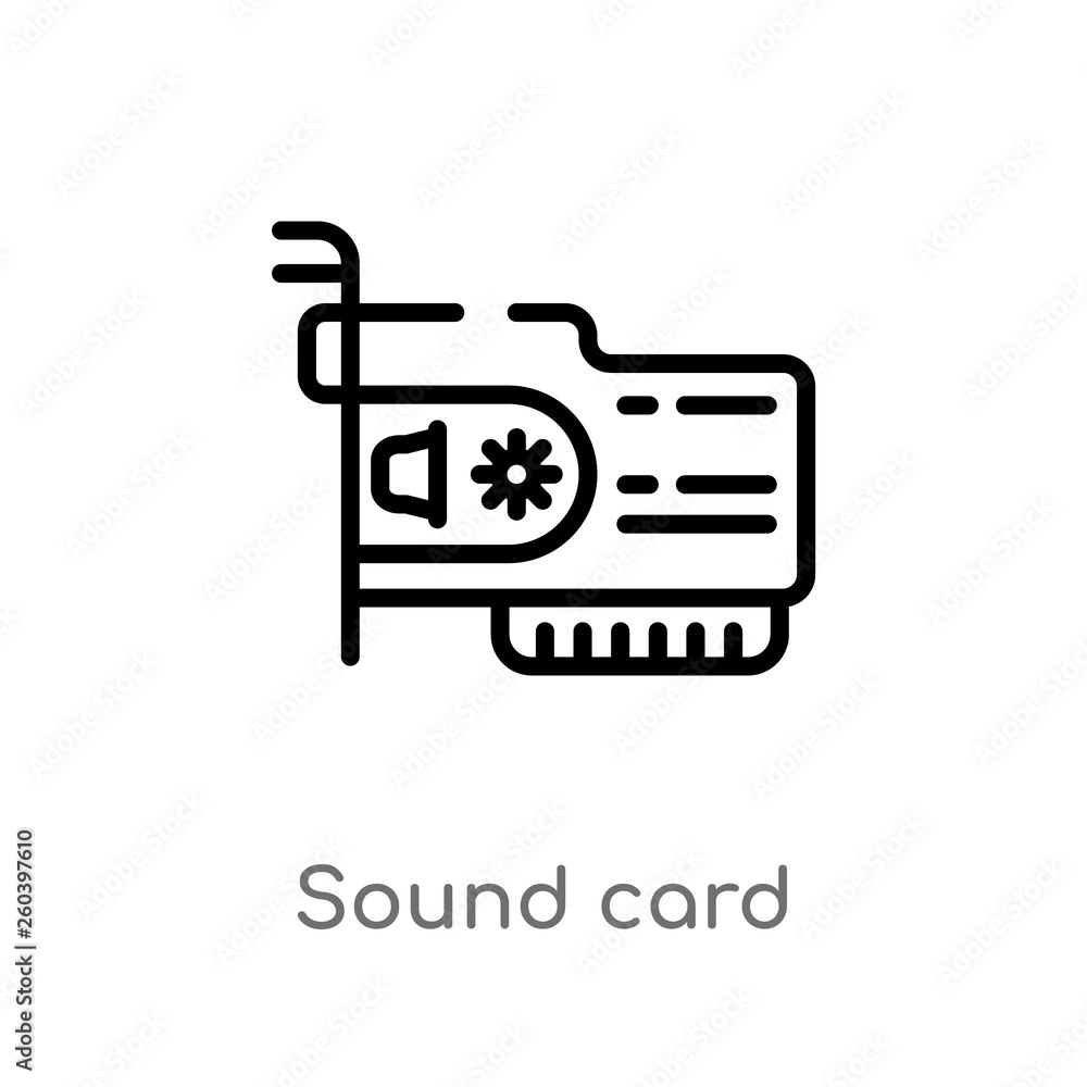 Poster outline sound card vector icon. isolated black simple line element illustration from electronic devi