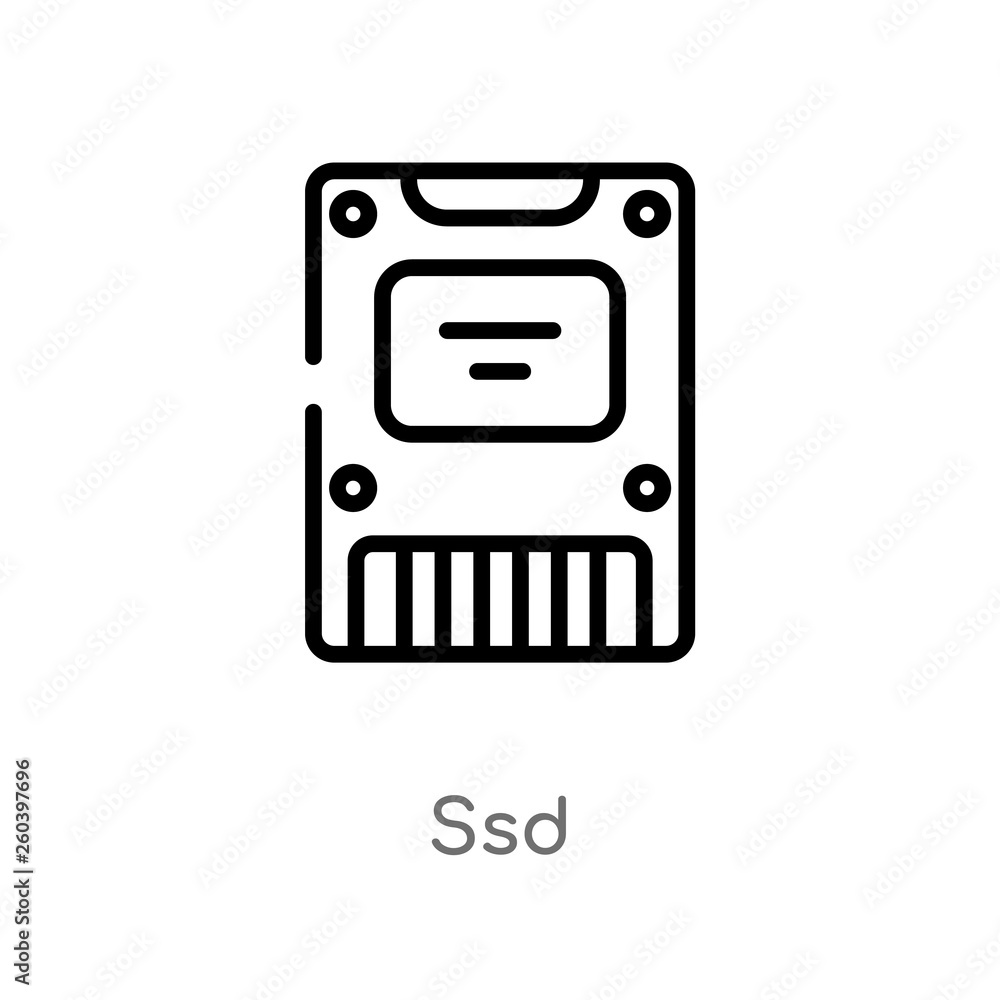 Poster outline ssd vector icon. isolated black simple line element illustration from electronic devices con