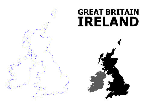 Vector Contour Dotted Map of Great Britain and Ireland with Caption