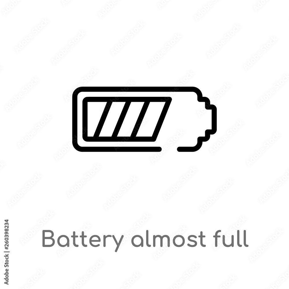 Poster outline battery almost full vector icon. isolated black simple line element illustration from electr