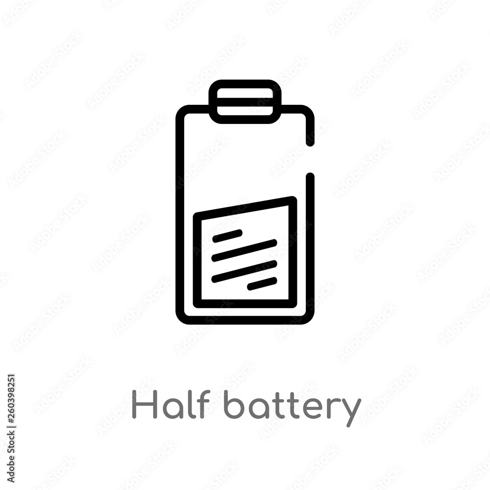 Poster outline half battery vector icon. isolated black simple line element illustration from electronic st