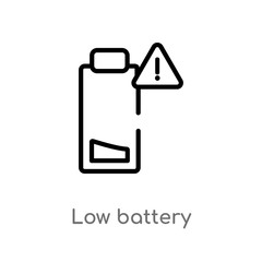 outline low battery vector icon. isolated black simple line element illustration from electronic stuff fill concept. editable vector stroke low battery icon on white background