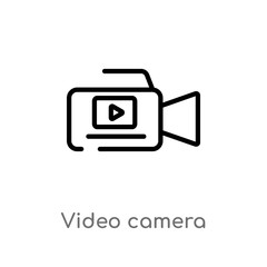 outline video camera vector icon. isolated black simple line element illustration from electronic stuff fill concept. editable vector stroke video camera icon on white background