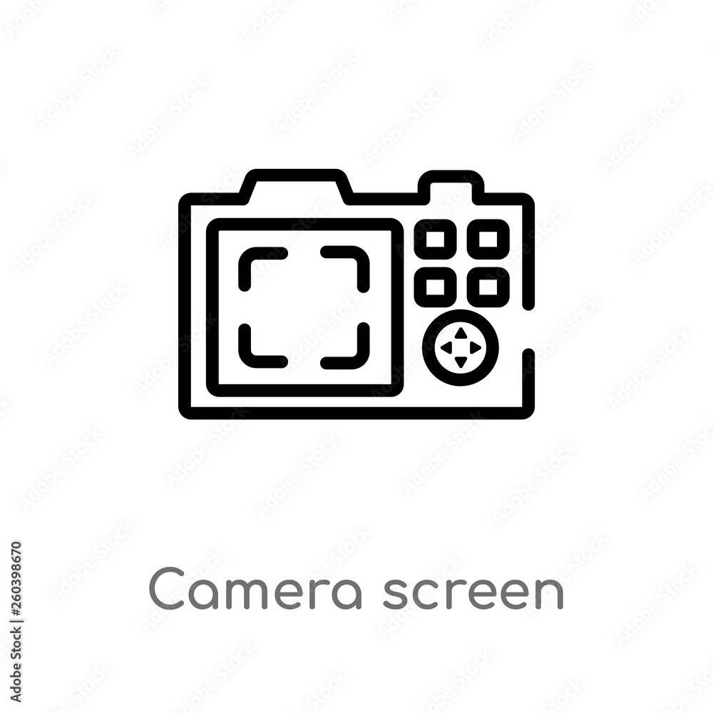 Poster outline camera screen vector icon. isolated black simple line element illustration from electronic s