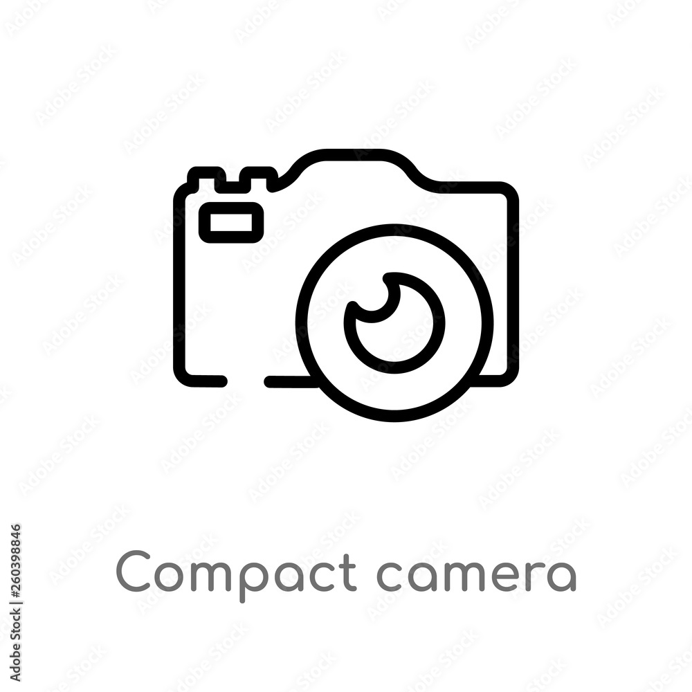 Poster outline compact camera vector icon. isolated black simple line element illustration from electronic 