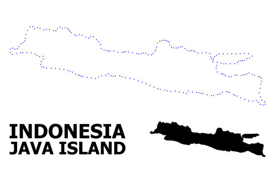 Vector Contour Dotted Map of Java Island with Name