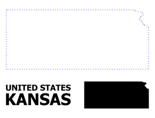 Vector Contour Dotted Map of Kansas State with Caption