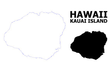 Vector Contour Dotted Map of Kauai Island with Caption