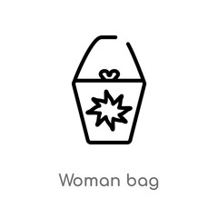 outline woman bag vector icon. isolated black simple line element illustration from fashion concept. editable vector stroke woman bag icon on white background
