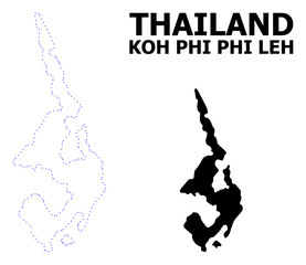 Vector Contour Dotted Map of Koh Phi Leh with Name