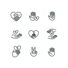 Obraz premium Charity Volunteer Collaboration Heart Love Hands Icon Set 