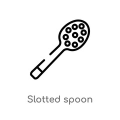 outline slotted spoon vector icon. isolated black simple line element illustration from food concept. editable vector stroke slotted spoon icon on white background