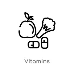 outline vitamins vector icon. isolated black simple line element illustration from food concept. editable vector stroke vitamins icon on white background