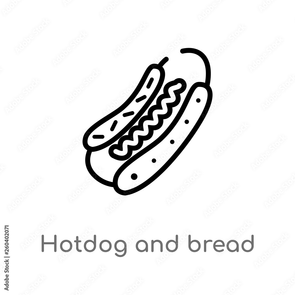 Poster outline hotdog and bread vector icon. isolated black simple line element illustration from food conc